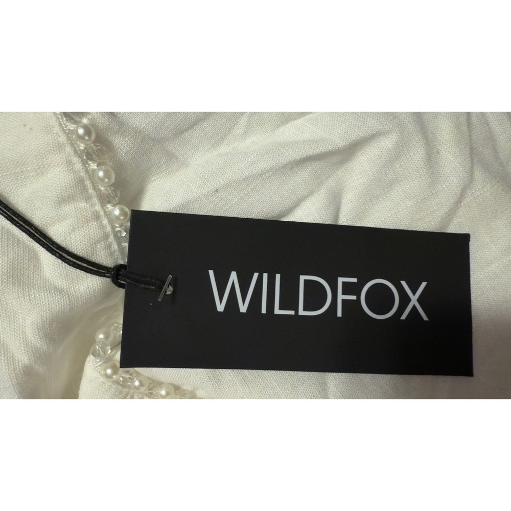 Wildfox Odessa White Linen Blend Pearl Trim Smocked Crop Top WF003992 Womens XL - Picture 5 of 7